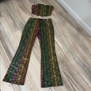 Dolls Kill Club Exx Neon Venom Snakeskin Two-Piece Set | Rave Festival Small